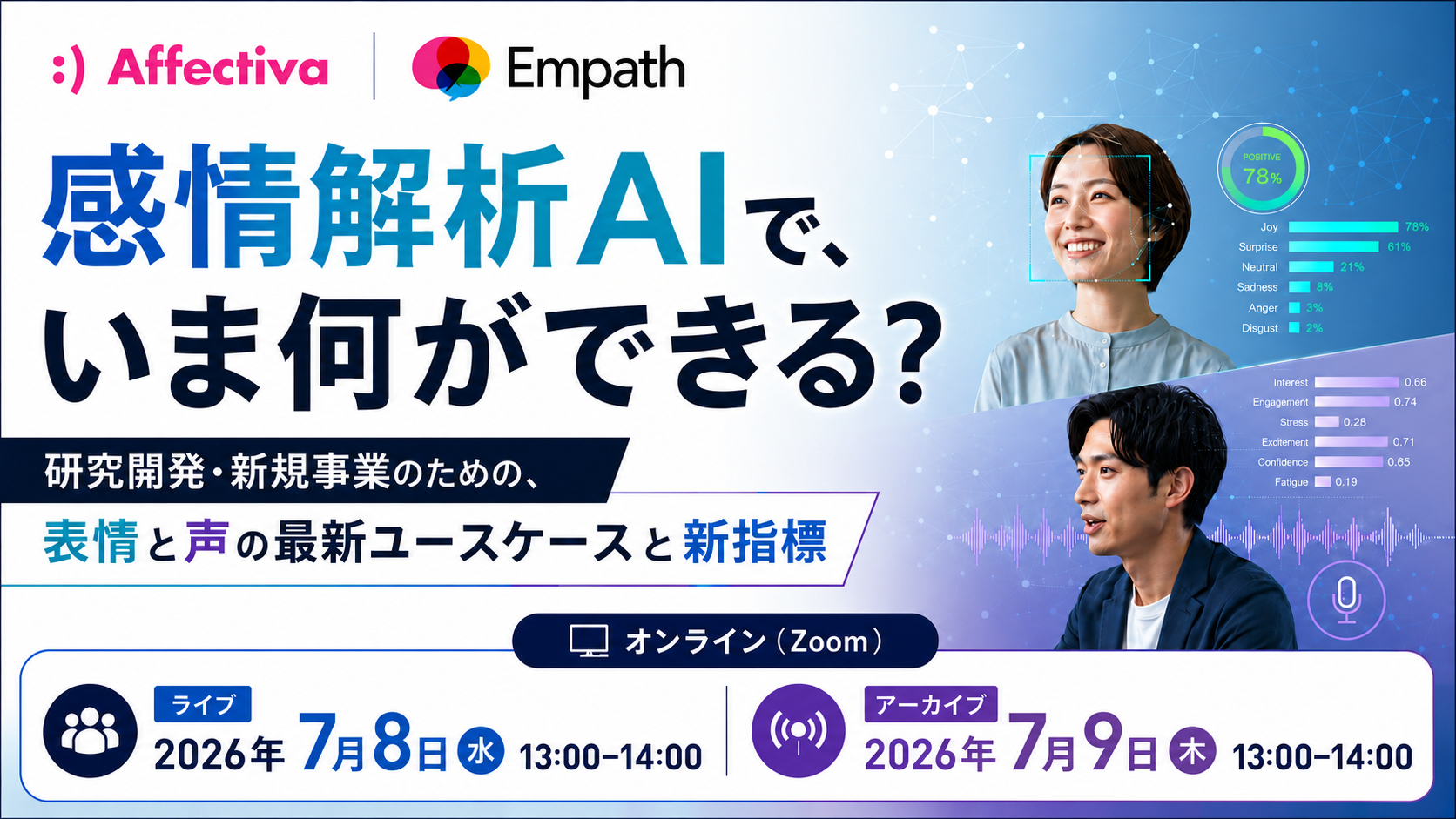 【7/8-9開催ウェビナー】感情解析AIで、いま何ができる?のサムネイル